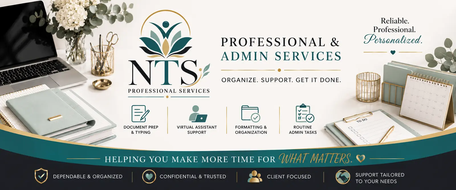 NTS Professional and Admin Services: document typing, virtual assistant support, formatting, organization, and routine administrative tasks