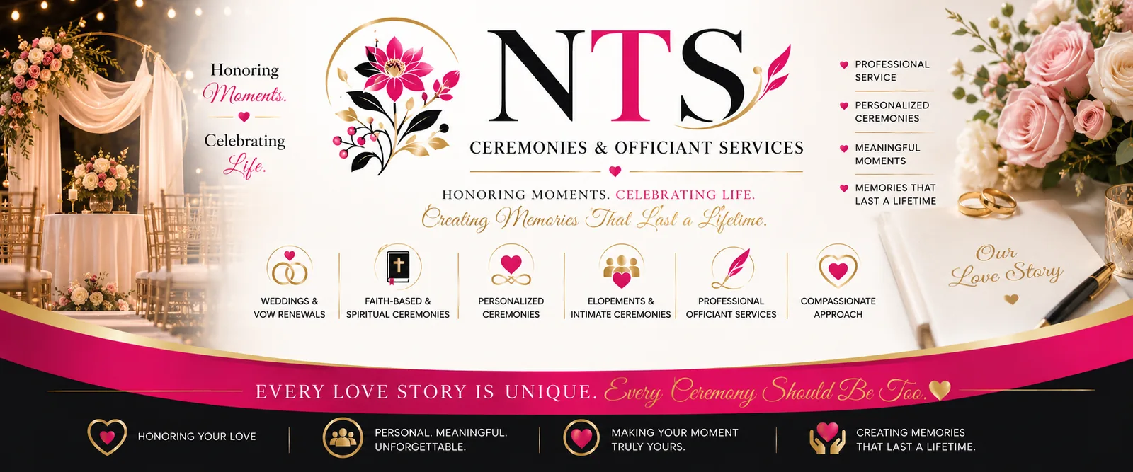 NTS Ceremonies and Officiant Services: weddings, vow renewals, spiritual ceremonies, elopements, and personalized ceremonies
